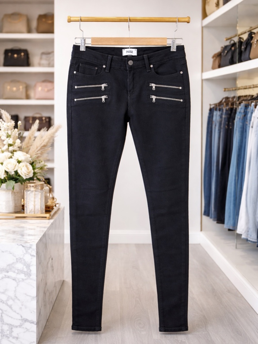 💥3/$50 PAIGE Edgemont Black Ultra Skinny Jeans with Moto Zipper Details | EUC
